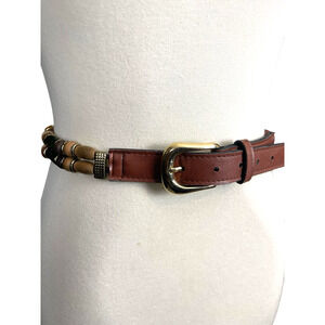 Vintage Wood Beaded Belt Gold Buckle Adjust. Size Small Boho Style Vintage 90s